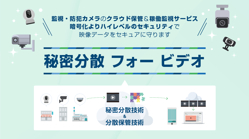 監視・防犯カメラのクラウド保管＆稼働監視サービス 最強レベル※のセキュリティで映像データをセキュアに守ります 秘密分散 フォー ビデオ